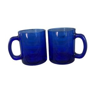 Vintage Cobalt Blue Glass Mug Set Marked BL